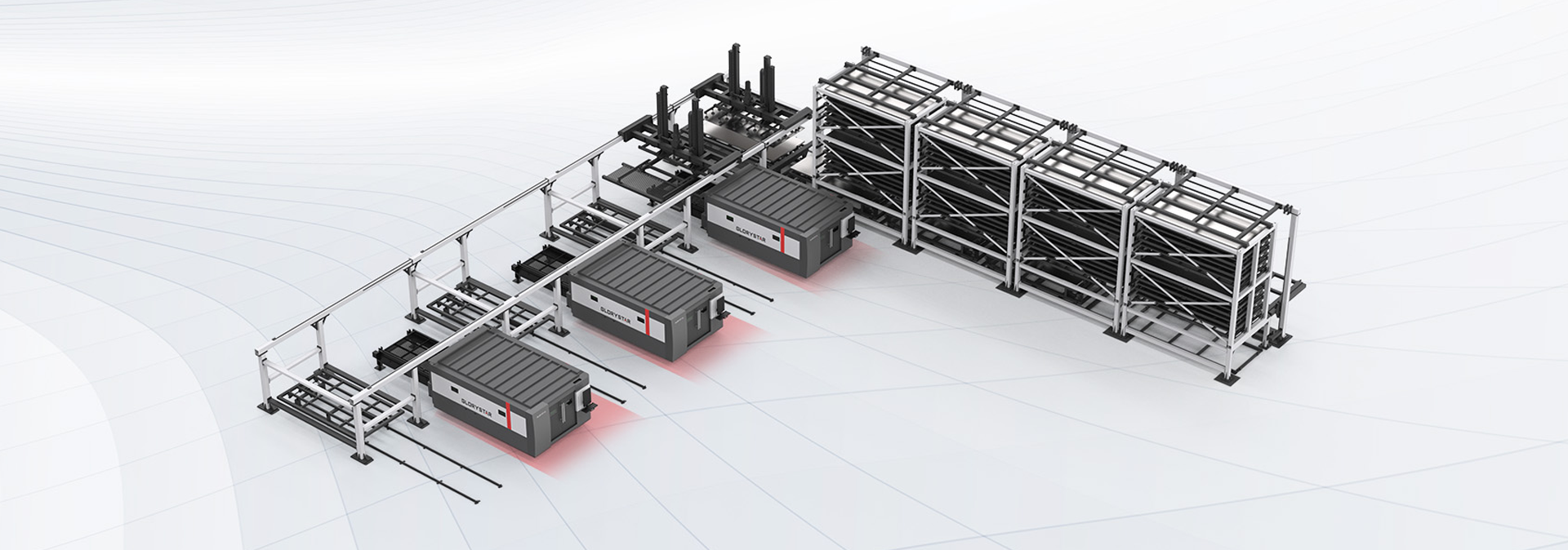 力星激光板材自動上下料庫系統(tǒng)-模塊化擴展，支持一對多作業(yè)